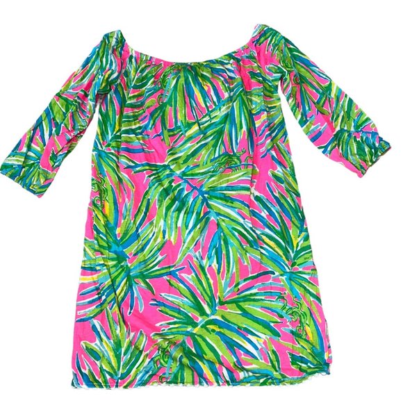 Lilly Pulitzer Mini Enna Dress Tiki Pink Royal Lime XL Girls 12-14 - Picture 1 of 4